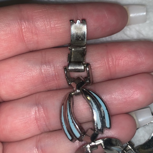 Silver tone and light blue enamel bracelet VINTAGE - Picture 4 of 4